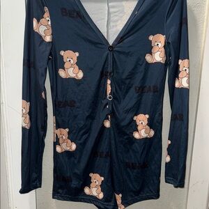 Navy Teddy Bear Print Onesie